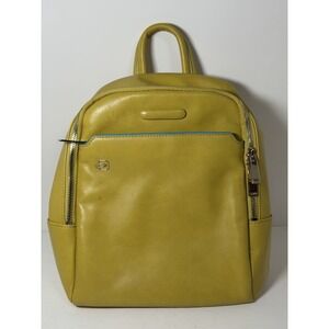 Piquadro Italian Made Small Leather Backpack -Yellow